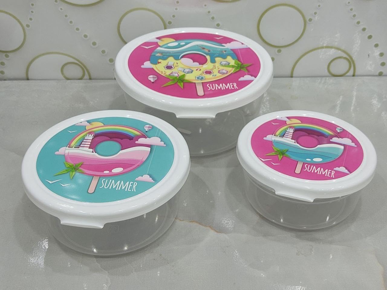 طقم علب حفظ طعام روكا مدور 3 قطع من أكسا بأحجام مختلفة وأغطية محكمة