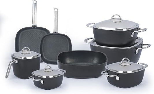 طقم حلل سافلون تيتانيوم تركي أصلي 13 قطعة مربع يد استانلس ألوان روز أسود بني رصاصي