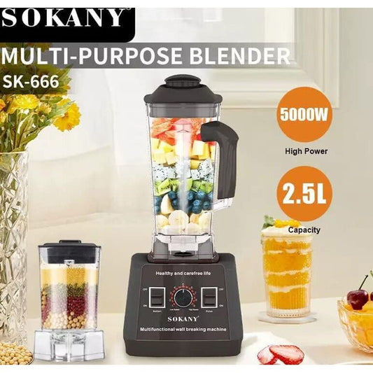 خلاط سوكاني SK-666N بقوة 5000 وات وسعة 2.5 لتر مع مطحنة وشفرات حادة