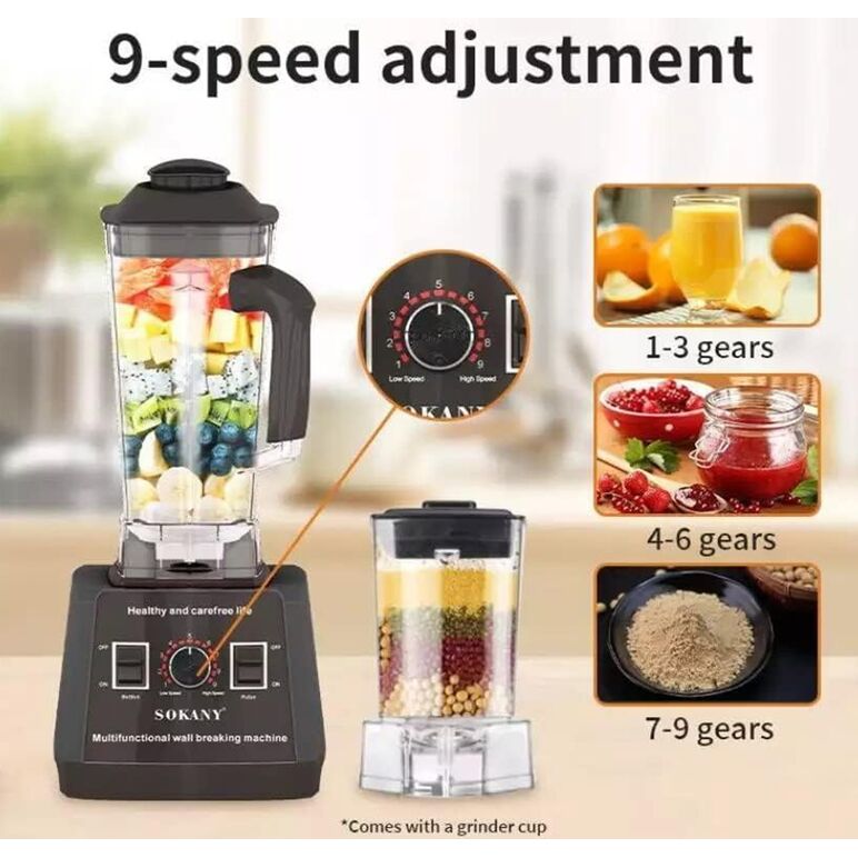 خلاط سوكاني SK-666N بقوة 5000 وات وسعة 2.5 لتر مع مطحنة وشفرات حادة