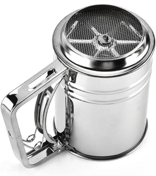 منخل دورق استيل كبير لغربلة الدقيق بشبك مزدوج ويد تشغيل