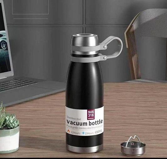 زجاجة مياه رياضية استانلس ستيل 650 مل – ترمس حراري محمول للحفاظ على الحرارة والبرودة