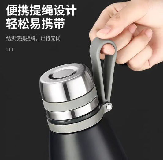 زجاجة مياه رياضية استانلس ستيل 650 مل – ترمس حراري محمول للحفاظ على الحرارة والبرودة