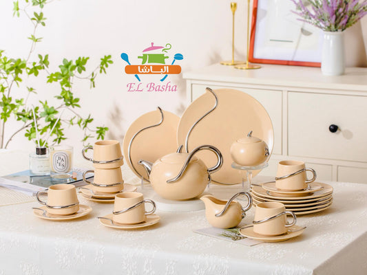 طقم شاي وجاتو خط دهب الباشا 24 قطعة بورسلين فاخر للضيافة
