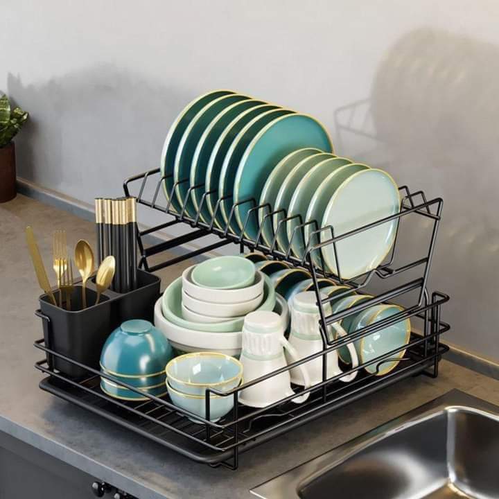 مطبقية حوض معدن 2 دور من مصنع طيبة بصفايتين لتجفيف الأطباق والمعالق