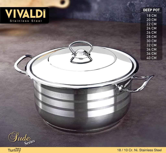 حلة استانلس فيفالدي تركي أصلية غير قابلة للصدأ بجميع المقاسات من 18 إلى 40 سم