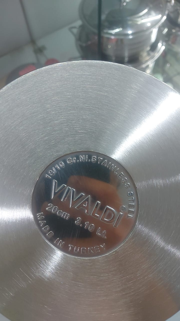 حلة استانلس فيفالدي تركي أصلية غير قابلة للصدأ بجميع المقاسات من 18 إلى 40 سم