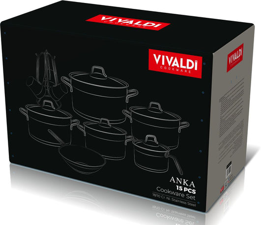 طقم حلل استانلس فيفالدي انكا 15 قطعة تركي الصنع