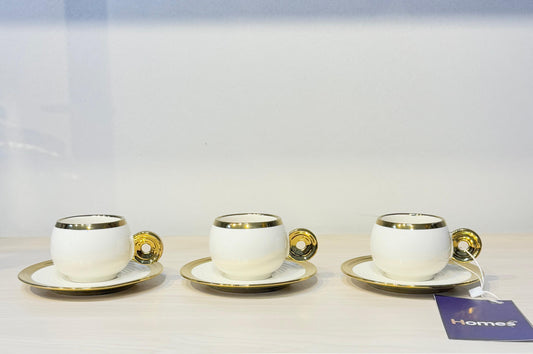 طقم فنجان قهوة مدهب مستورد 12 قطعة يد حلزوني فاخر من البورسلين