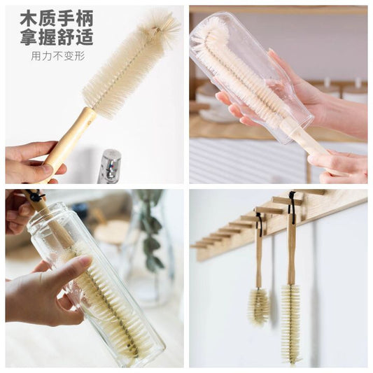 فرشاة تنظيف الزجاجات بيد خشبية لإزالة بقايا المشروبات بسهولة