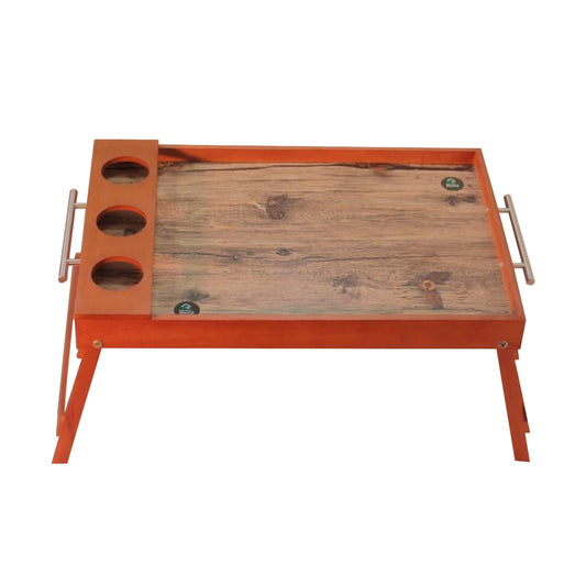 صينية فطار خشب زان من هوم وود بمقبض معدني وأرجل قابلة للطَي مقاس 60×40 سم