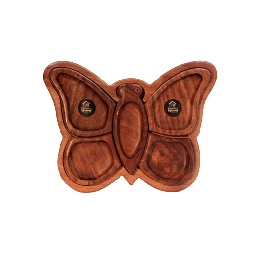 طبق تسالي خشب على شكل فراشة كبير من هوم وود مكون من 6 قطع