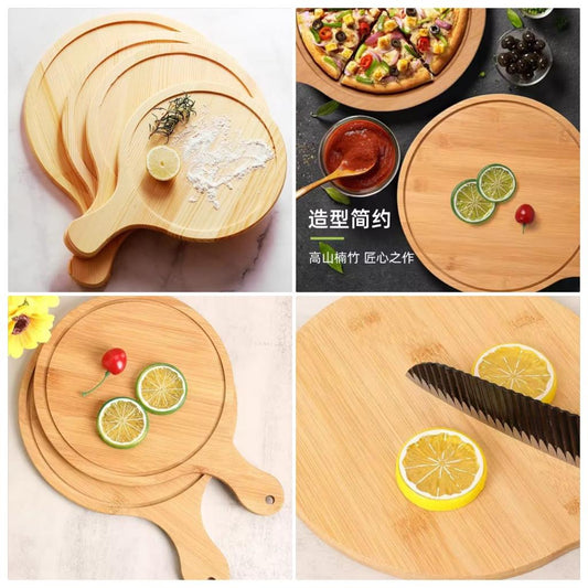 طبق خشبي دائري لتقديم الطعام بيد مقاس 30 سم من هوم وود مصنوع من خشب طبيعي