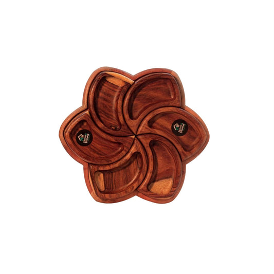 طبق تسالي خشب على شكل وردة مكون من 6 قطع من خشب السرسوع