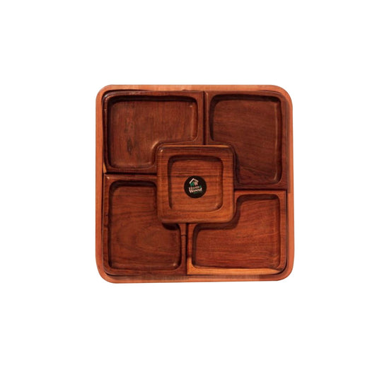 طبق تسالي خشب مربع كبير 30×30 من هوم وود مكون من 6 قطع
