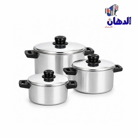 طقم حلل ألومنيوم الدهان الأصلي يد باكليت مقاسات 12 و14 و16 سم