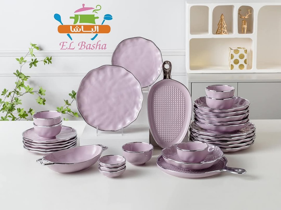 طقم عشاء بورسلين حراري 30 قطعة بحروف مدهب – آمن للميكرويف الباشا