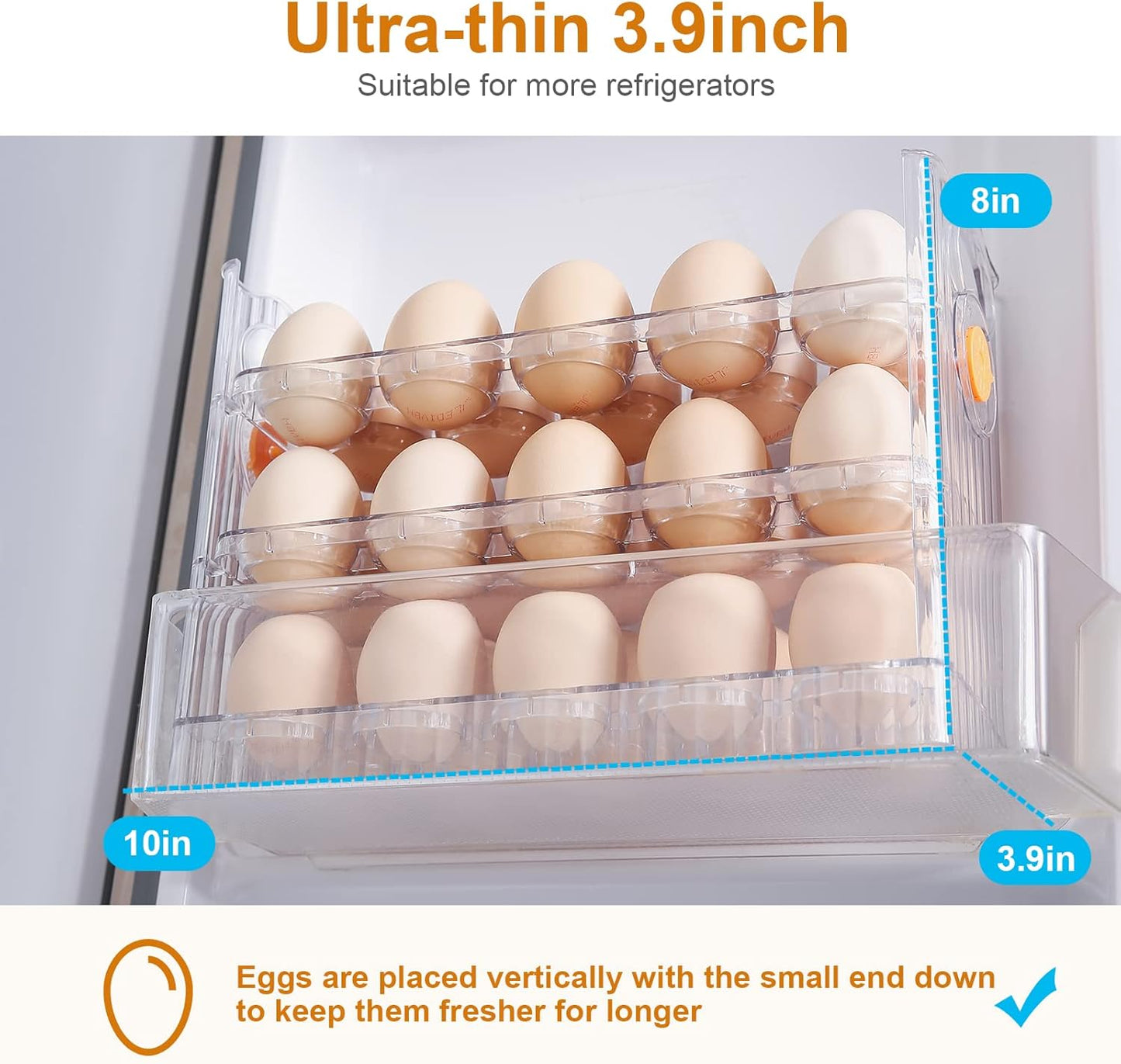 صندوق تخزين بيض أكريليك ثلاثي الطبقات بسعة 30 بيضة لمنظم الثلاجة