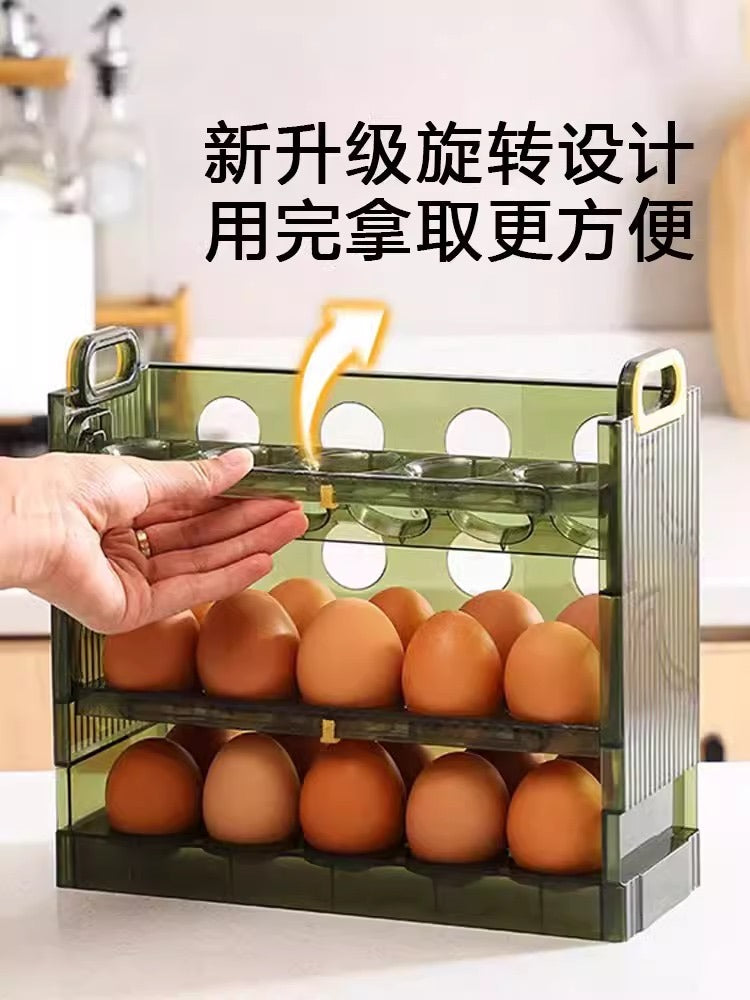 صندوق تخزين بيض أكريليك ثلاثي الطبقات بسعة 30 بيضة لمنظم الثلاجة