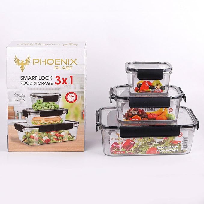 طقم علب ثلاجة أكريليك Phoenix سمارت لوك شفاف لحفظ الطعام 3 قطع