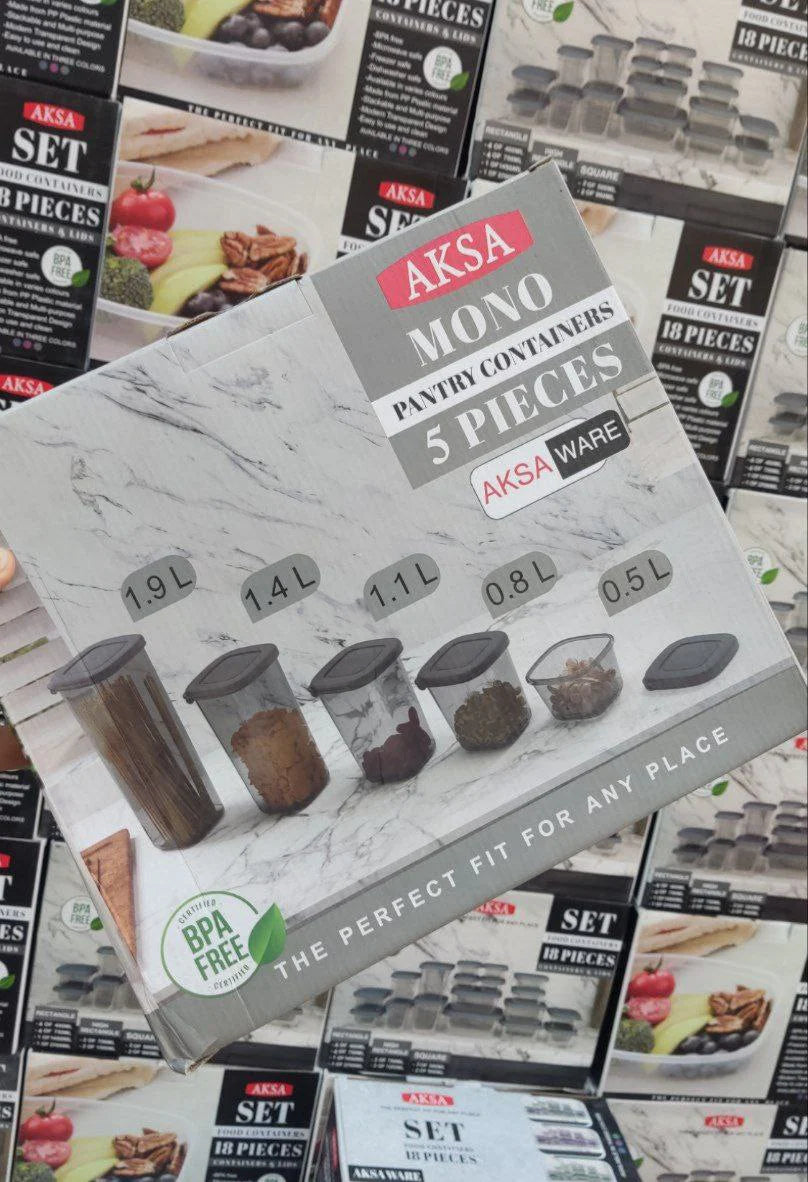 طقم بقوليات بلاستيك صحي 5 قطع من أكسا مونو خالٍ من BPA آمن للفريزر والميكرويف ولغسالة الأطباق