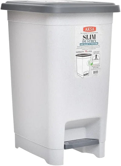 سلة مهملات بلاستيك رفيعة سعة 10 لتر من أكسا بدواسة وغطاء للمساحات الصغيرة