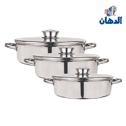 طقم صواني فرن ألمنيوم بغطاء يد استانلس من الدهان بارتفاع 7.5 سم وسمك 2.5 مللي