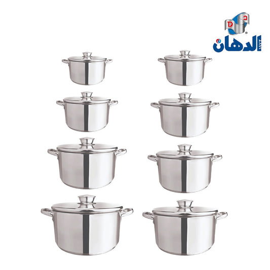 طقم حلل ألمنيوم 8 قطع من الدهان بيدين استانلس – ألمنيوم نقي بسمك 2.5 مللي – جودة عالية وتصميم أنيق