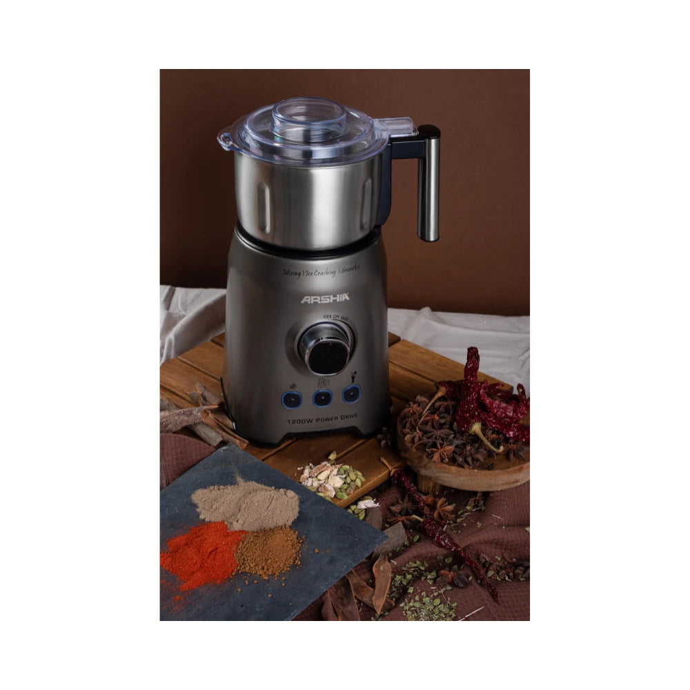 خلاط ارشيا 2 في 1 مع مطحنة 1200 وات نحاس كامل – تصميم أنيق وقوة أداء عالية