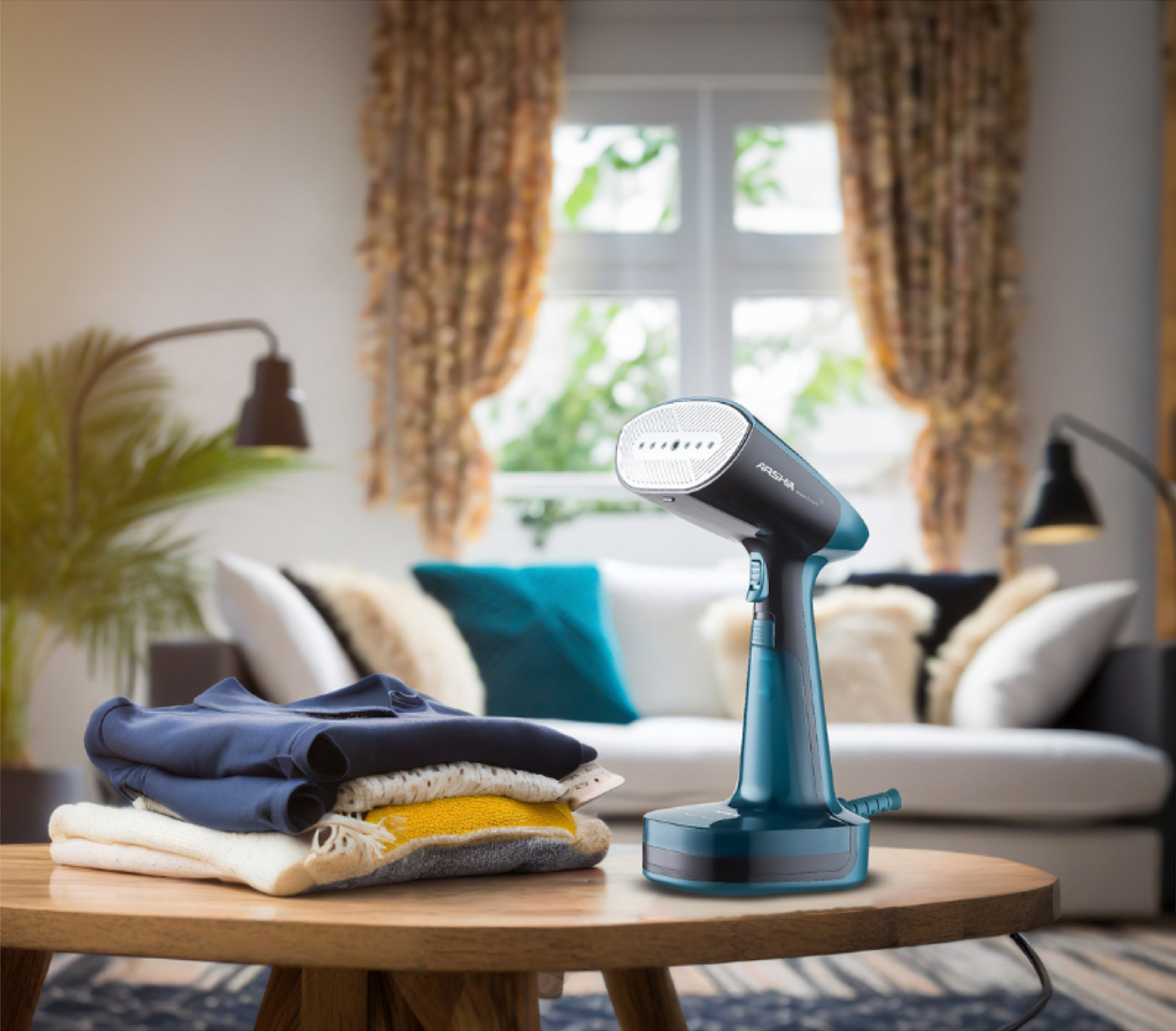 مكواة بخار يدوية أرشيا لون أسود وأزرق موديل 3241 بقوة 1800 واط وسعة 250 مل