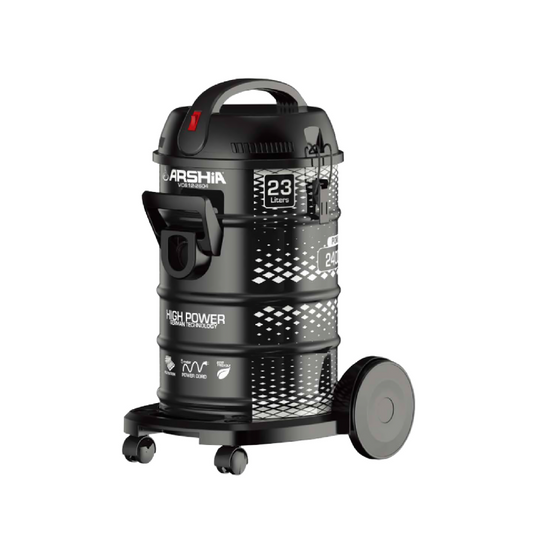 مكنسة كهربائية أسطوانية أرشيا 2400 واط – سعة 23 لتر – موديل ARSHIA2604 – باللون الأسود