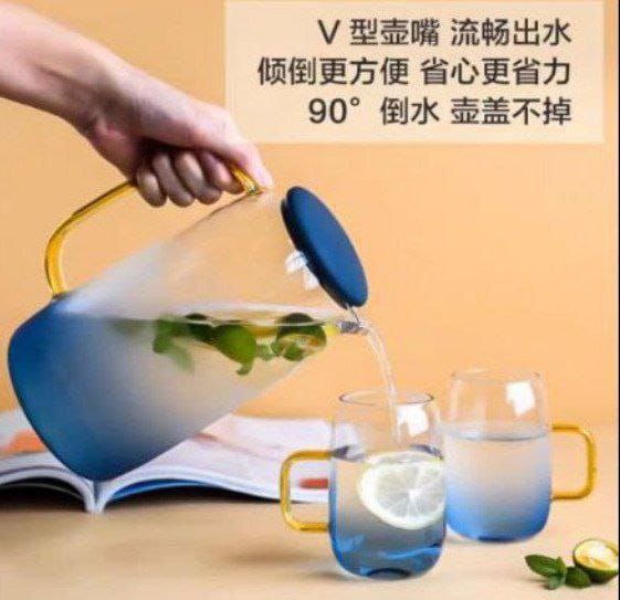 طقم شربات زجاج أزرق شفاف أنيق مع دورق و4 أكواب يد ذهبي