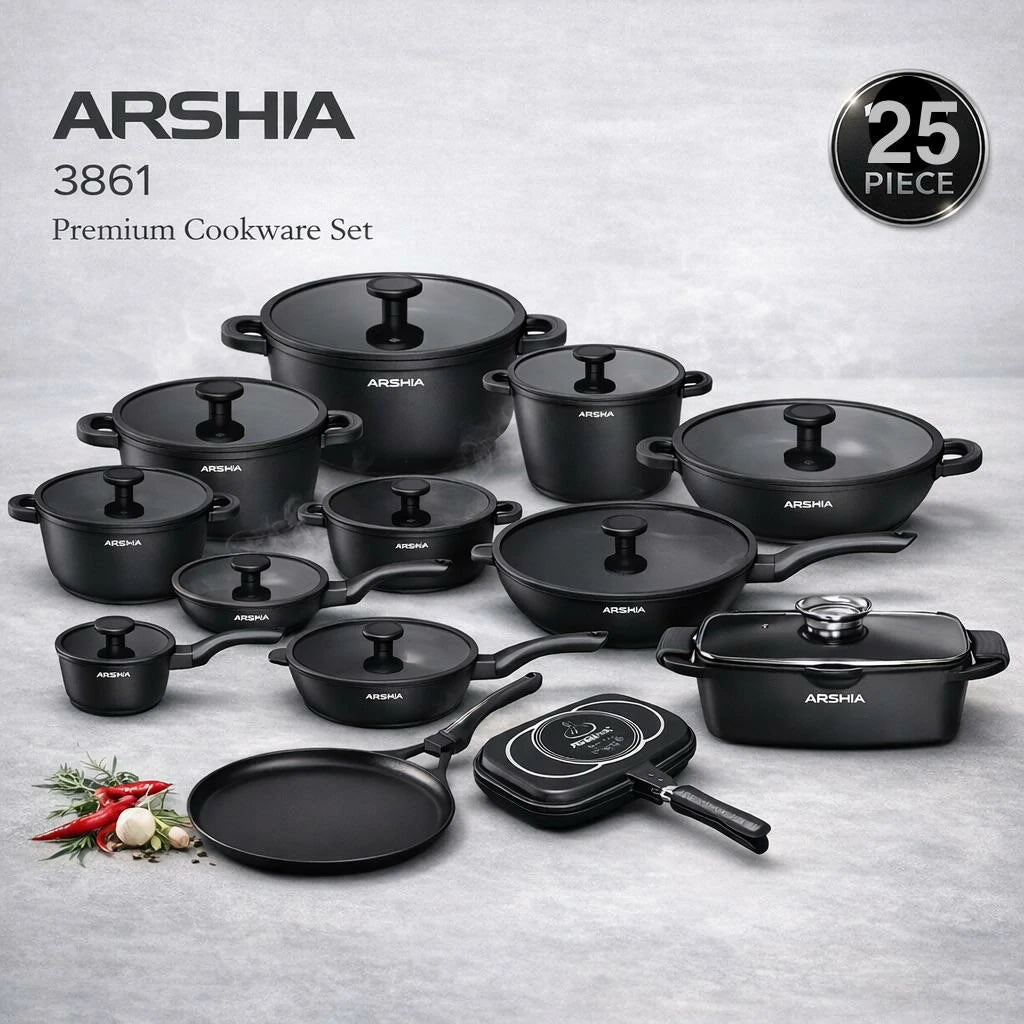 🍳 طقم حلل أرشيا 25 قطعة ألومنيوم مصبوب كود 3861 – أداء احترافي في مطبخك