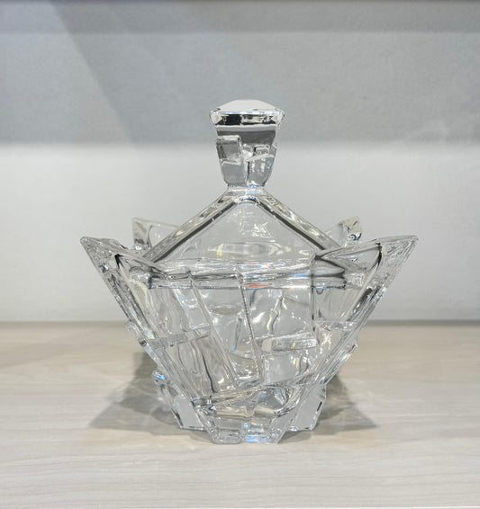 بونبونيرة كريستال مستوردة مربعة بقاعدة تصميم مكعبات لتقديم الشوكولاتة والحلويات بشكل فاخر