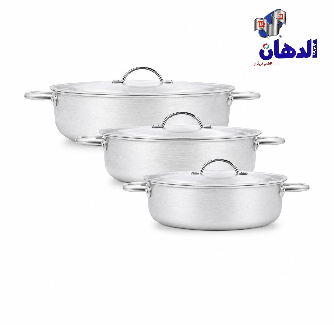 طقم صواني فرن الدهان الأصلي ميجا فور بالغطاء ومقابض استانلس بمقاسات 24 و26 و28 سم