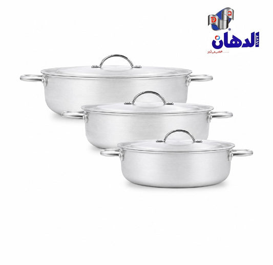 طقم صواني فرن الدهان الأصلي ميجا فور بالغطاء ومقابض استانلس بمقاسات 24 و26 و28 سم