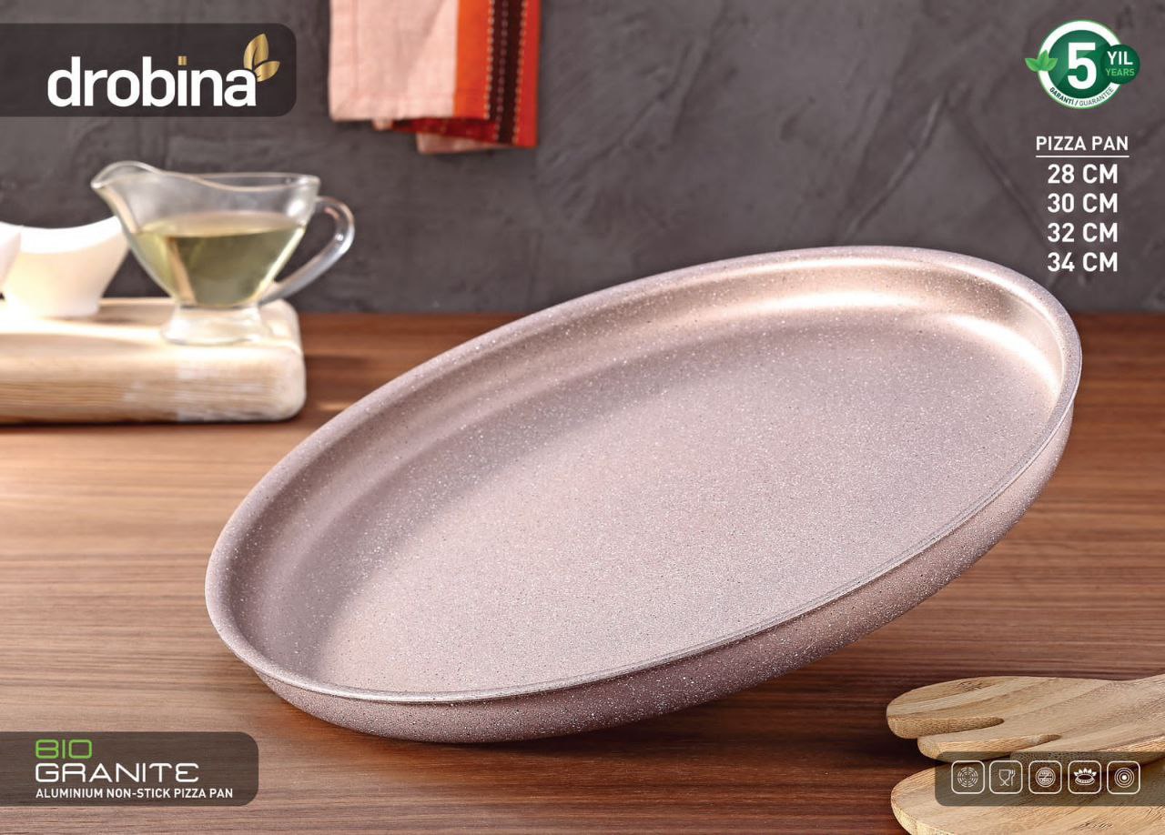 صينية بيتزا جرانيت دروبينا متعددة المقاسات والألوان، مقاومة للالتصاق والخدش، صناعة تركية بجودة عالية