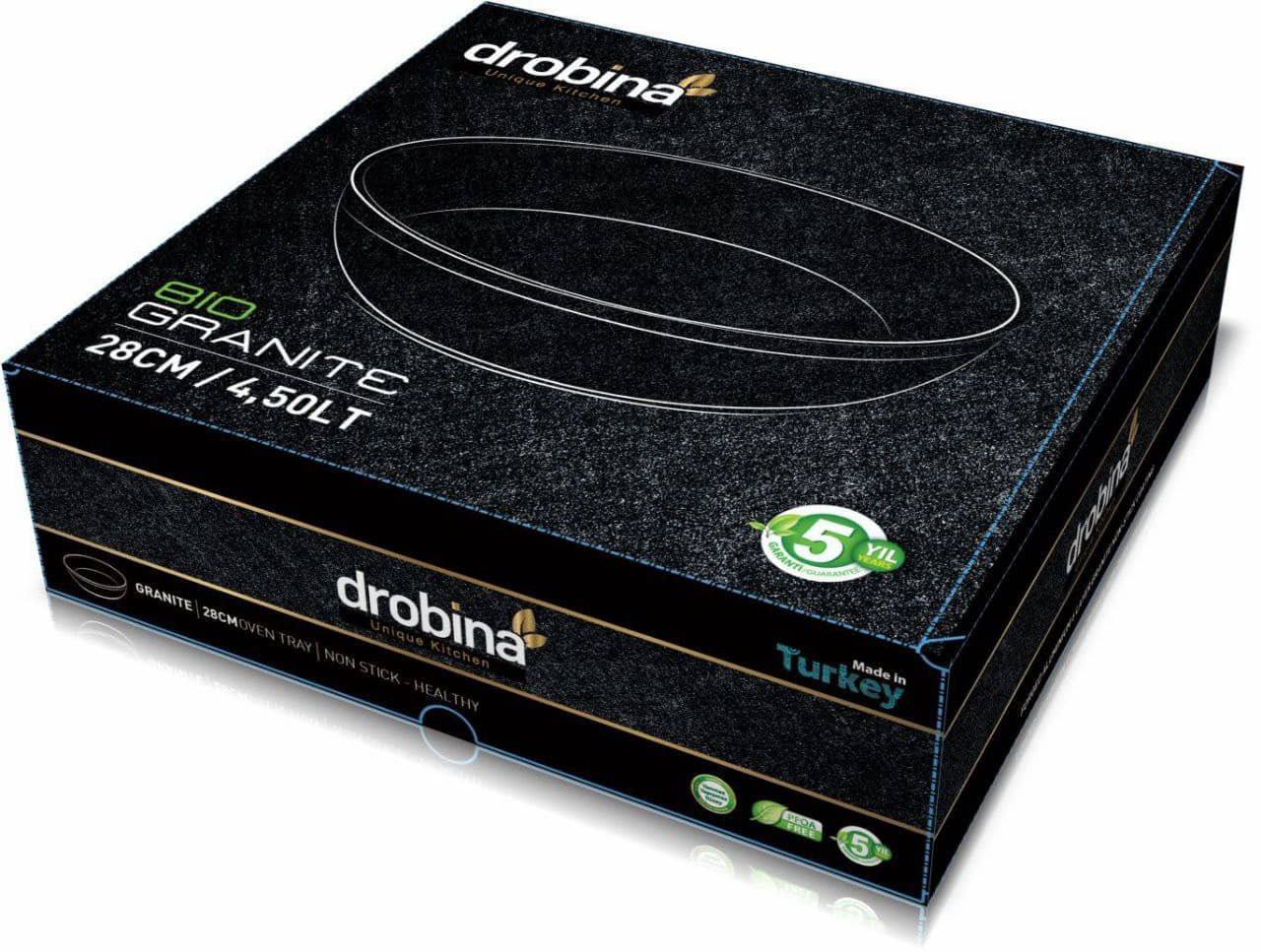 صينية فرن جرانيت مدورة دروبينا تركي مقاسات من 26 إلى 30 سم بألوان الأزرق والأسود للخبز والتحميص