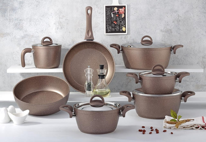 طقم حلل جرانيت دروبينا 12 قطعة بألوان أنيقة ومقاسات متعددة بطلاء غير لاصق ومتانة عالية