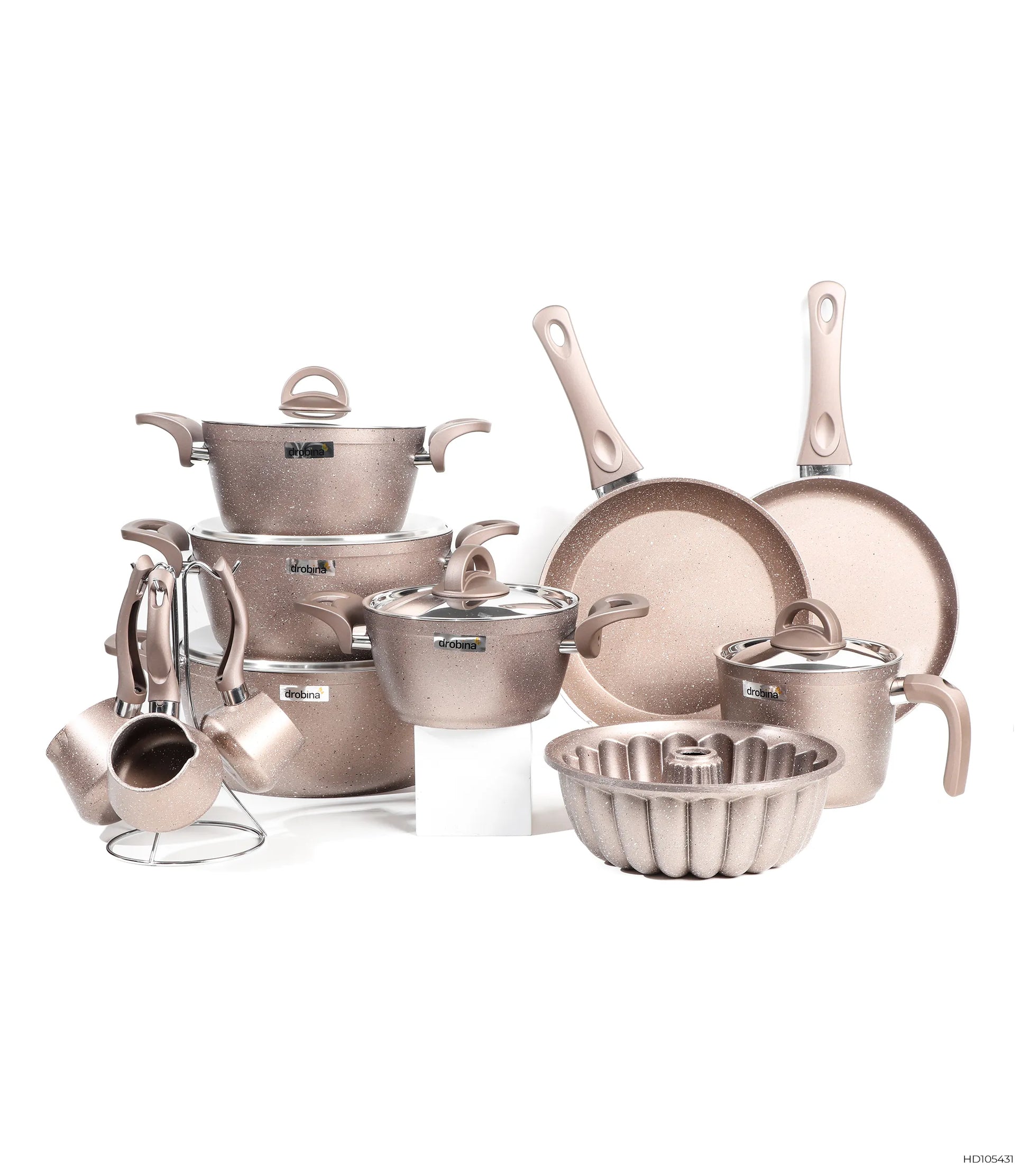 طقم حلل جرانيت دروبينا 23 قطعة لون وردي بتصميم تركي فاخر