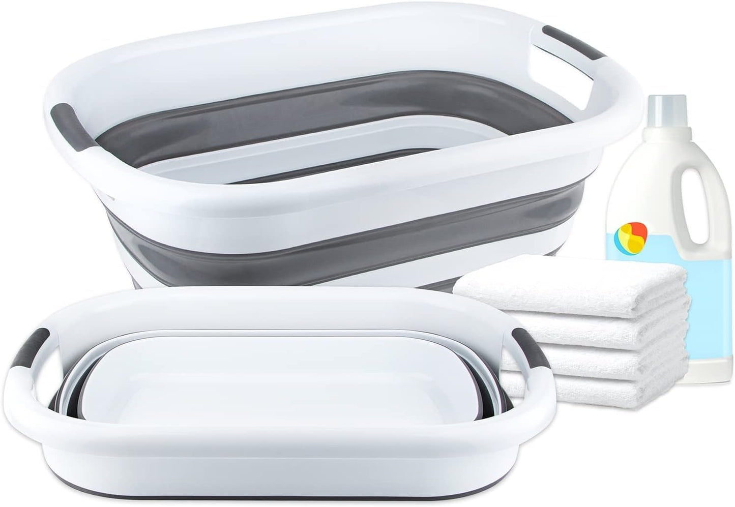 سبت غسيل تركي قابل للطي سعة 40 لتر من المطاط الحراري مع مقابض مريحة