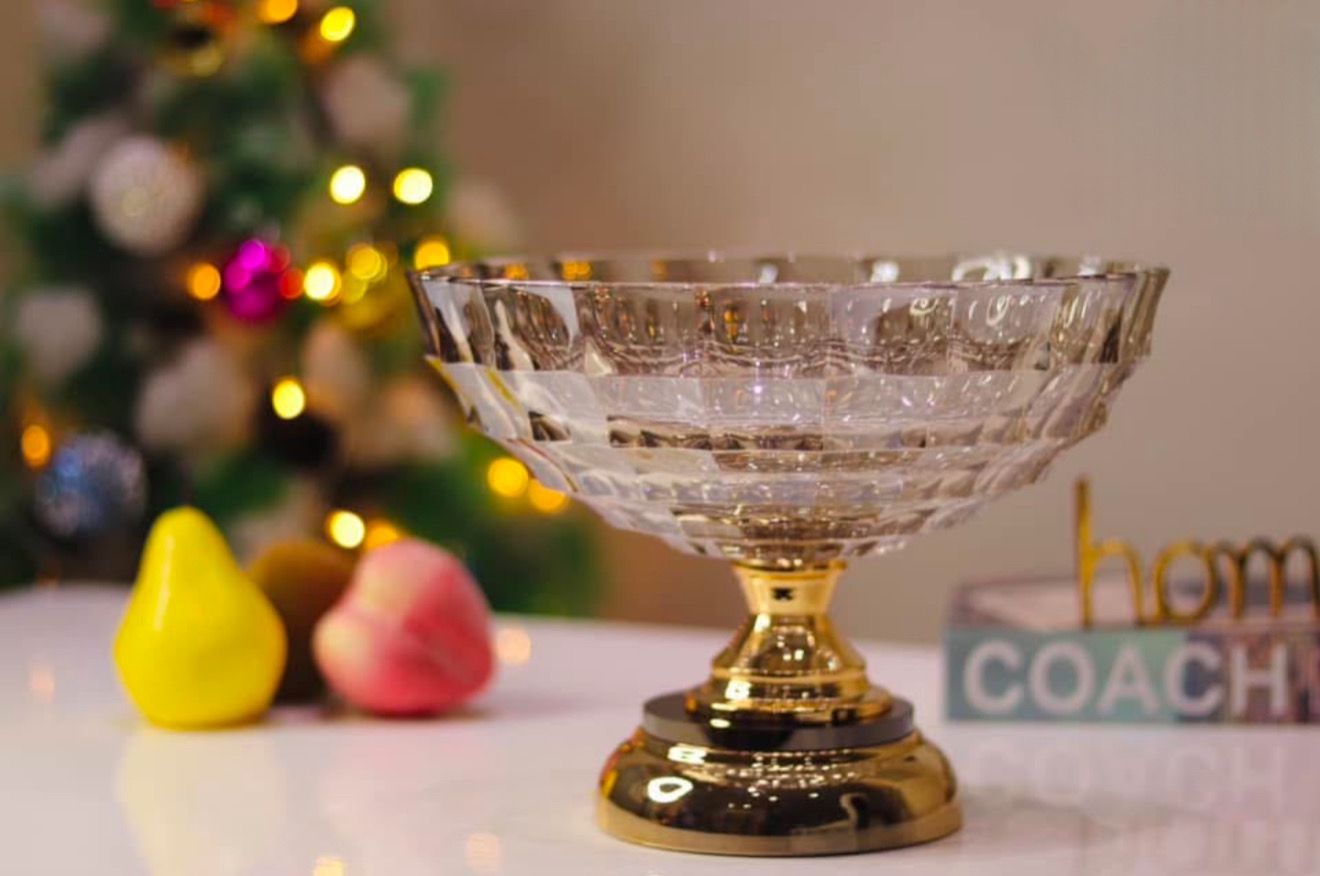 طبق فاكهة كريستال جلاس كوبر بقاعدة مدهبة من الباشا للتقديم والديكور