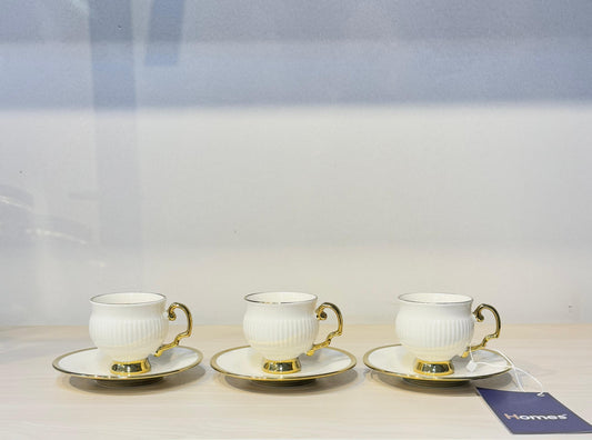 طقم فنجان قهوة مستورد فول جولد 12 قطعة بيد ذهبى وقاعدة مدهبة فاخرة