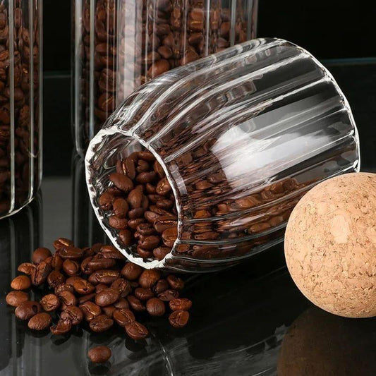 طقم بقوليات زجاج مستورد مضلع مكون من 3 قطع بأحجام مختلفة لتخزين الحبوب والبقوليات