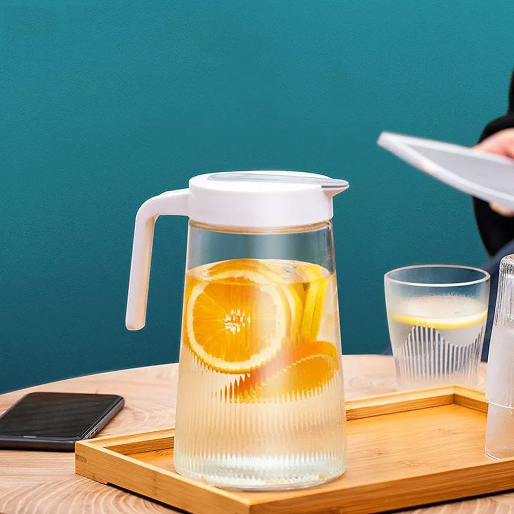 طقم شربات زجاج مضلع أبيض شفاف مكون من دورق و4 أكواب بتصميم أنيق