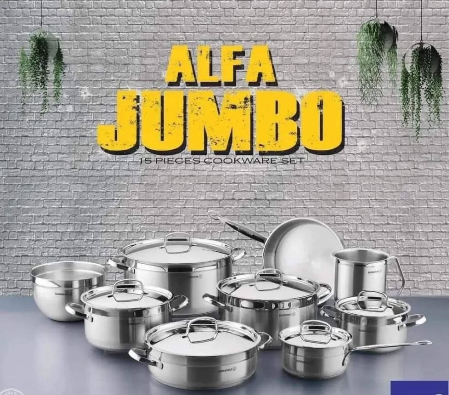 طقم حلل ستانلس ستيل كوركماز ألفا جامبو 15 قطعة فضي