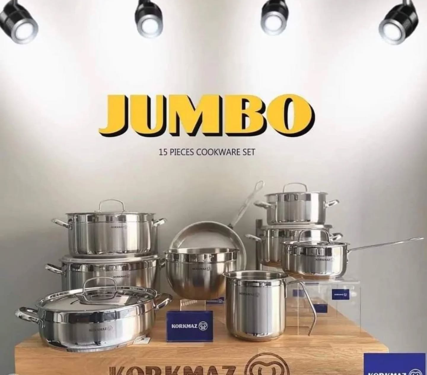 طقم حلل ستانلس ستيل كوركماز ألفا جامبو 15 قطعة فضي