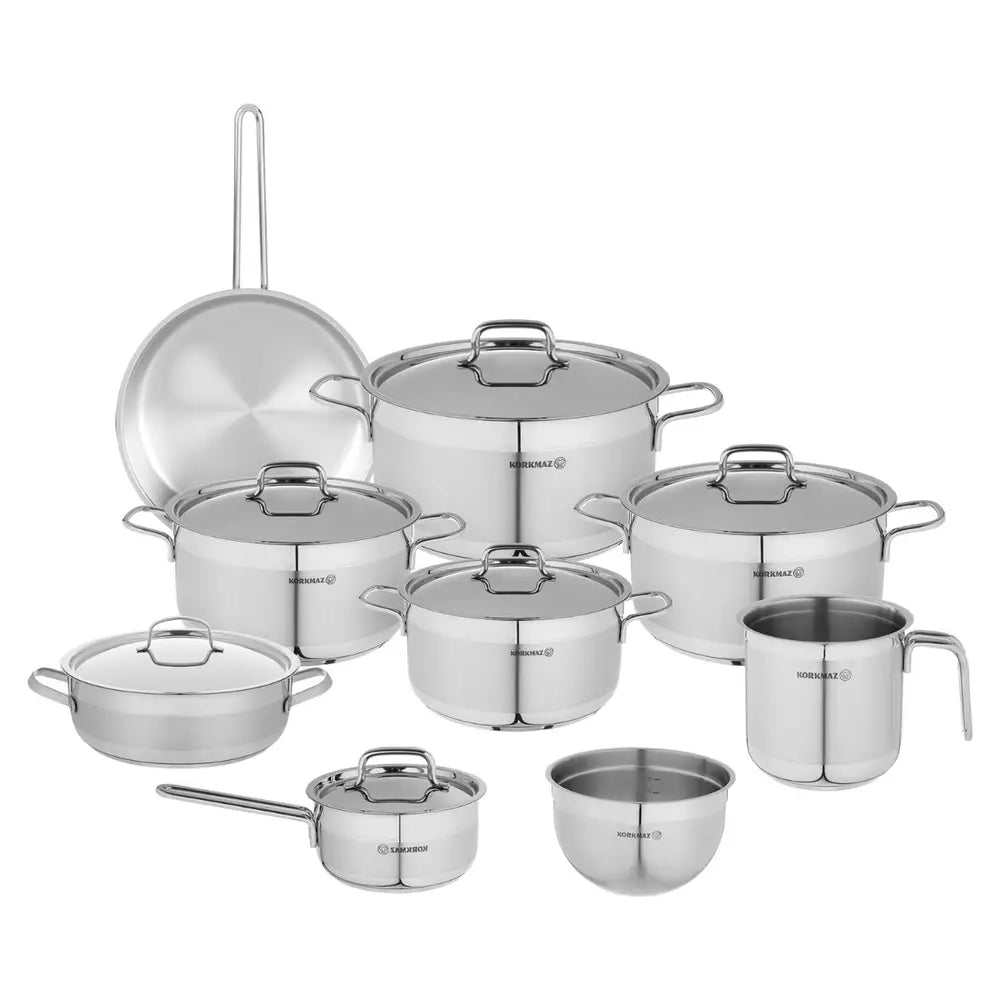 طقم حلل ستانلس ستيل كوركماز ألفا جامبو 15 قطعة فضي