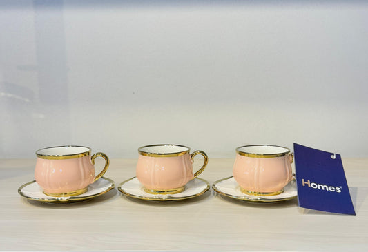 طقم فنجان قهوة بورسلين مودرن فول جولد 12 قطعة بحذ ذهبى مستورد