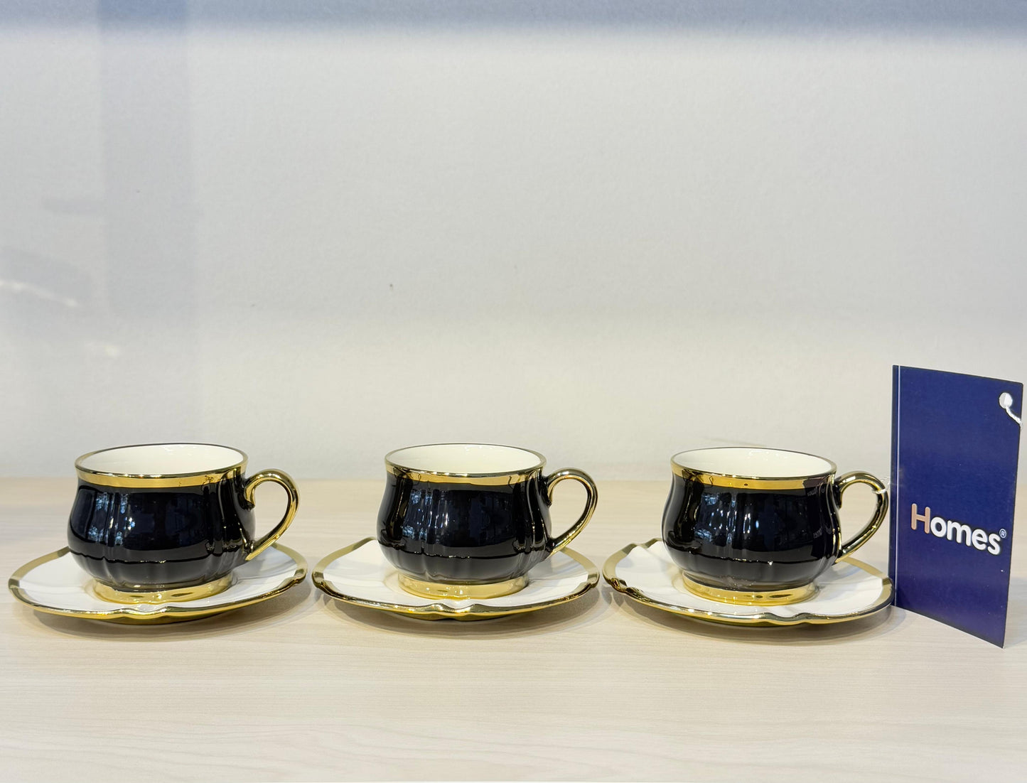 طقم فنجان قهوة بورسلين مودرن فول جولد 12 قطعة بحذ ذهبى مستورد